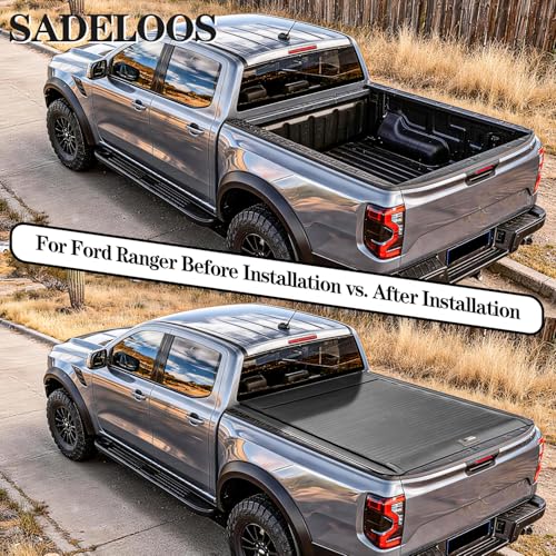 Image of SADELOOS Retractable Truck Bed Tonneau Cover Compatible with 2019-2026 Ranger (5' /60'') Retractable Hard Truck Bed Cover Key Lock