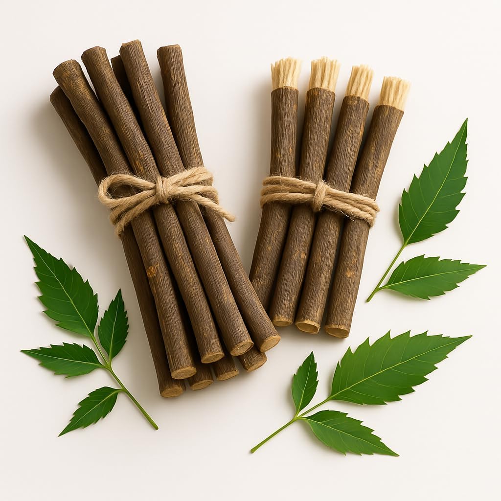 Natural Organic Neem Datun Sticks, Traditional Herbal Teeth Cleaning Twigs, Chemical-Free Oral Care,Vacuum-Packed, Pack of 10