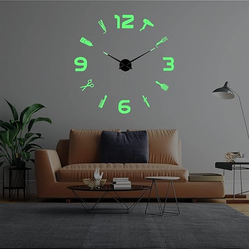 Miniatura 4 de Peluquería 3 reloj de acrílico luminoso sin marco, reloj de pared con calcomanías de espejo, reloj grande moderno para decoración del hogar, 47