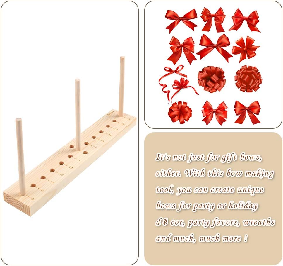 Ackitry Extended Bow Maker for Ribbon for Wreaths, Wooden Ribbon Bow Maker with Twist Ties and Instructions for Creating Gift Bows, Hair Bows, Corsages, Holiday Wreaths, Various Crafts