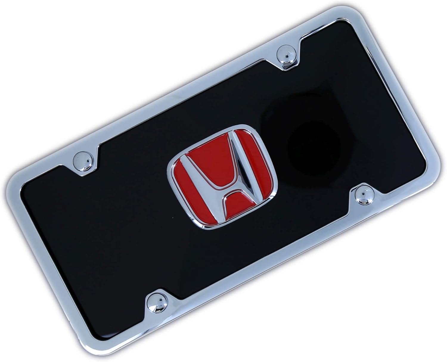 Au-TOMOTIVE GOLD Red Logo On License Plate + Frame for Honda (Black)
