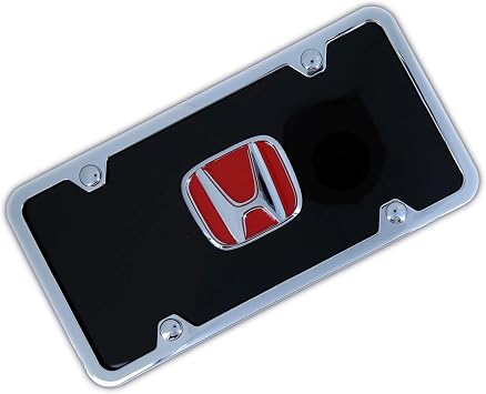 Au-TOMOTIVE GOLD Red Logo On License Plate + Frame for Honda Black