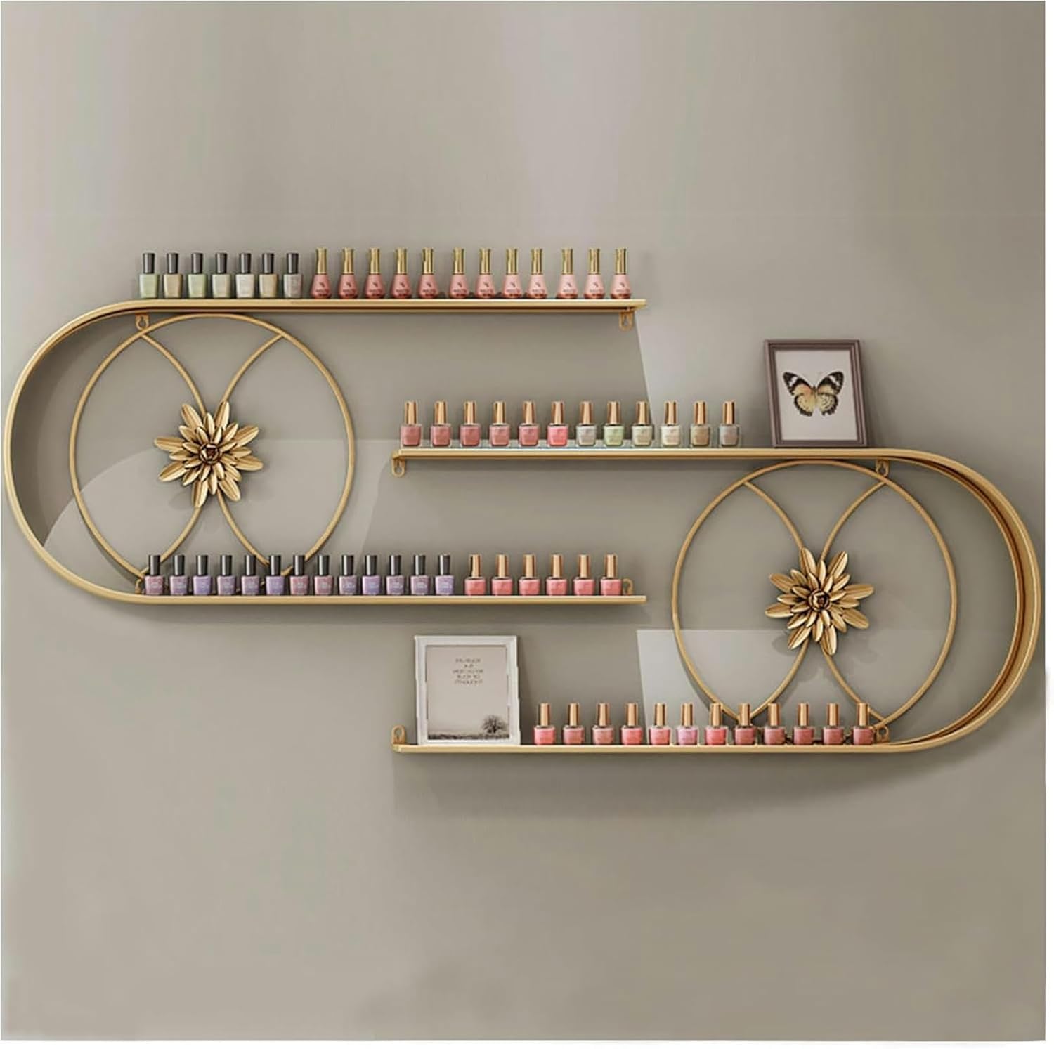 Scaffali per Smalti per Unghie Montati Parete, Scaffali for smalti for unghie a forma di U, organizer for cosmetici montato a parete in metallo da 2 pezzi, supporto for display da parete multifunziona