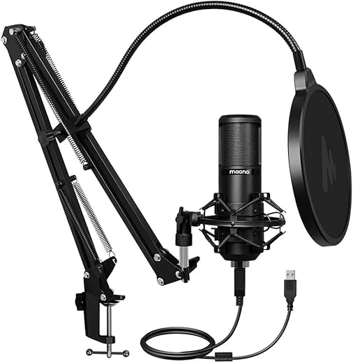 Maono AU-PM420 USB Podcast Condenser Microphone, Computer Mic with Professional Sound Chipset for Gaming, Streaming, YouTube, Voice Over, Studio,…