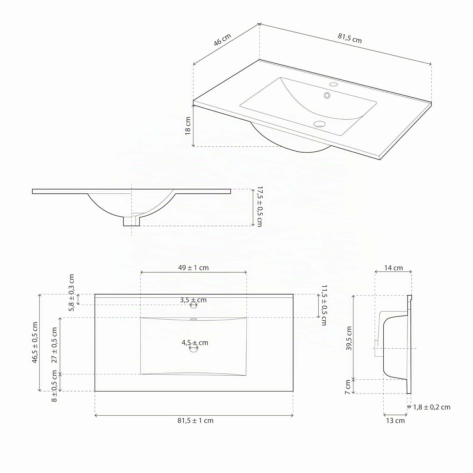 duehome | Mueble de Baño Suspendido con 2 Puertas, Espejo y Lavabo Cerámico, Modulo Colgante, Modelo Thai, Acabado en Nordik, Medidas: 80 cm (Ancho) x 64 cm (Alto) x 45 cm (Fondo)