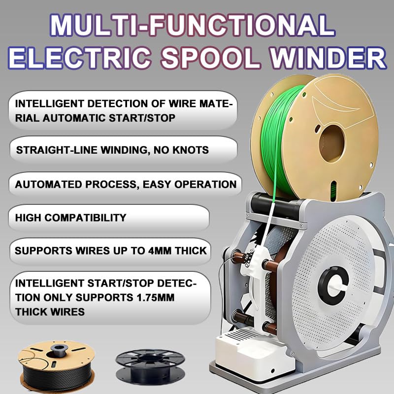 Elektryczna przewijarka, Auto Start Stop Spool Winder dla 1kg Reels, Stalowa rama, Bezplątany transfer do drukowania 3D, Przewód spawalny, Gwint do szycia