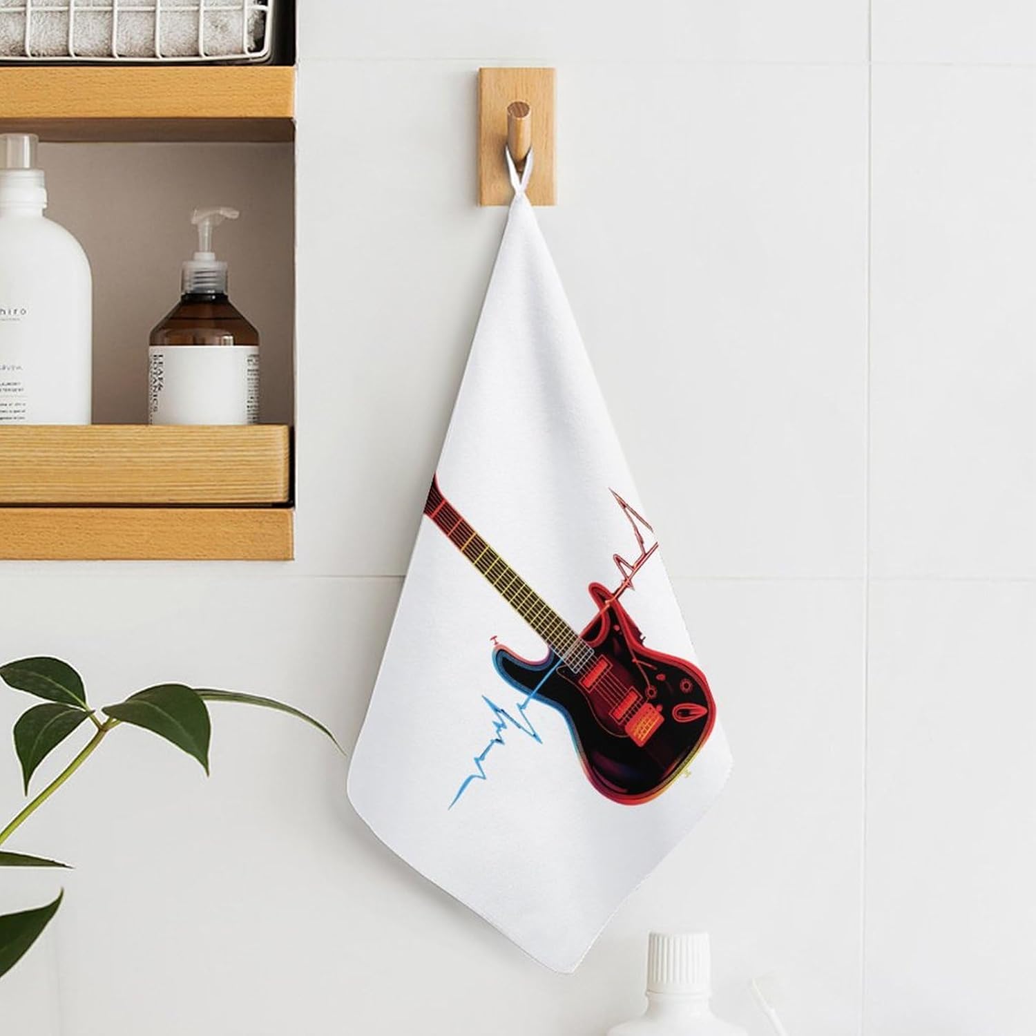 Heartbeat Electric Guitar ECG Towel Hand Towels Decorative Towel for Bathroom Kitchen Shower Gym 4PCS