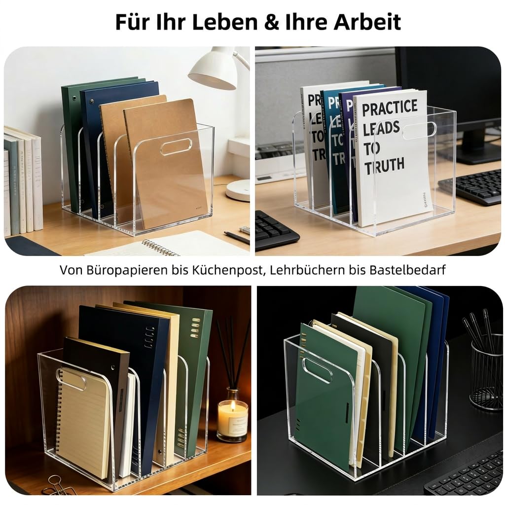 Acryl Zeitschriftenhalter 4 Fächer, Vertikal Schreibtisch-Organizer
