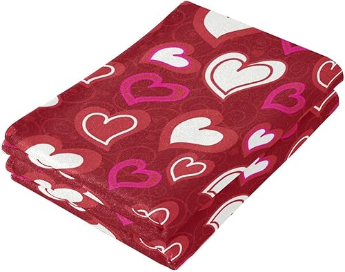Miniatura 3 de ALAZA Juego de 2 toallas de baño de mano para el día de San Valentín con corazones rojos, toallas de baño de algodón suaves y absorbentes, toallas