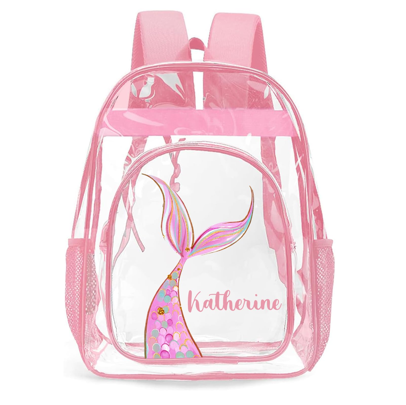 UJDUYSD Personalized Clear Backpacks with Name, Custom Mermaid Clear Backpack for Gifts, with Reinforced Strap & Large Capacity PVC Transparent