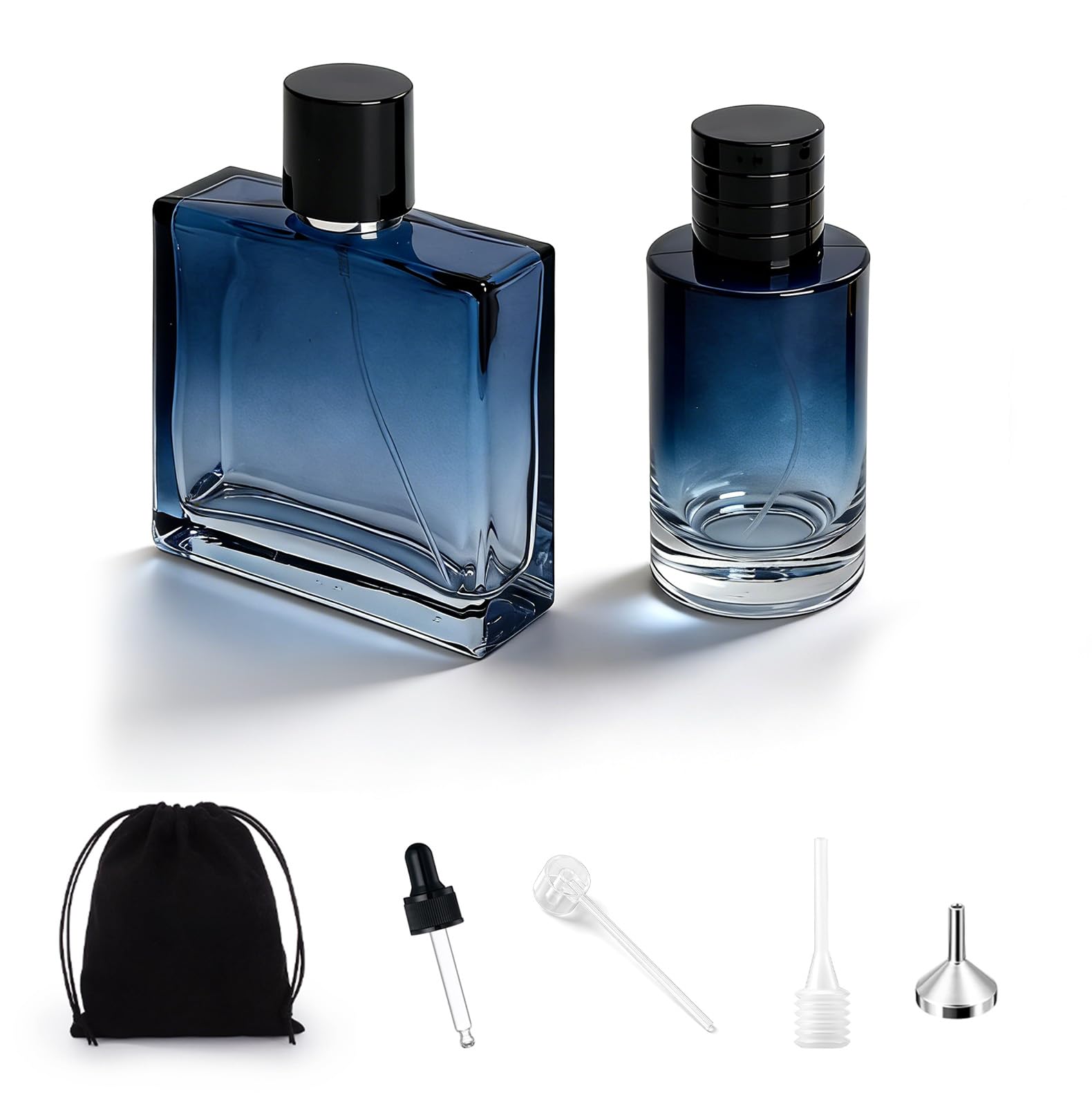 XRVRILE 2 Stück Parfum Flakon Leer, Flacon zum Befüllen Flakons zum Befüllen Parfümzerstäuber 100ml Parfumflakon Zum Befüllen, mit Trichter Pipette Umfüllhilfe Zubehör für DIY Parfum Reise Kosmetik