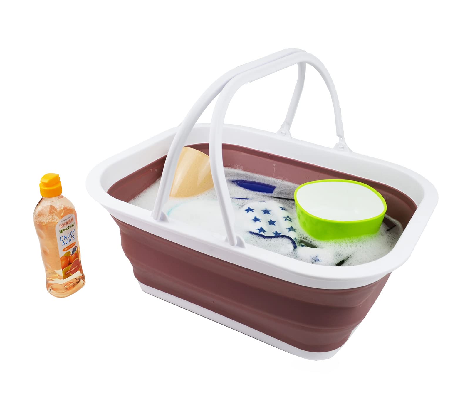 SAMMART 15L Zusammenklappbarer Korb mit Griff - Tragbarer Picknickkorb/Krater für den Außenbereich - Faltbare Einkaufstasche - Platzsparender Aufbewahrungsbehälter (Dunkles Meeresgrün + Altrosa)