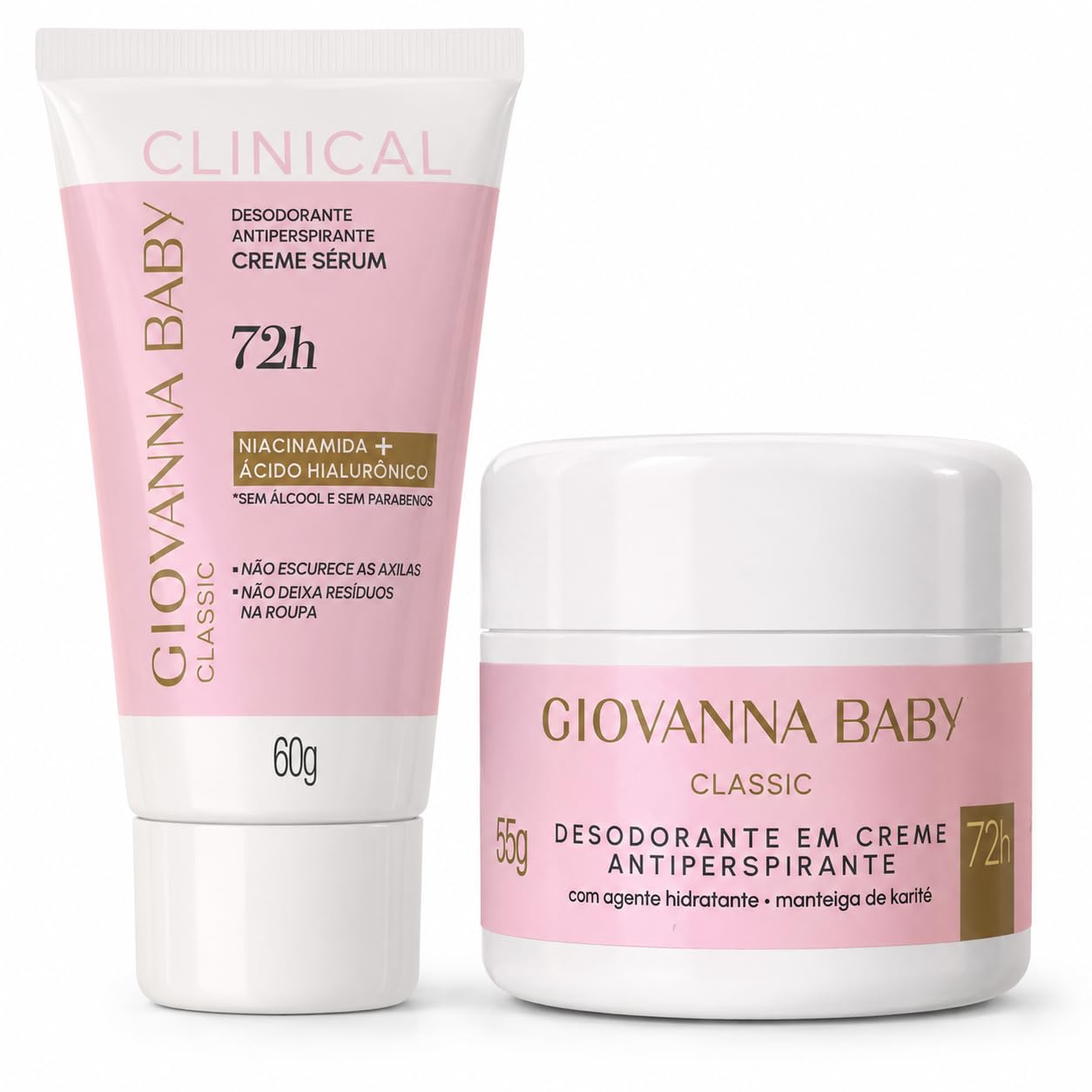 Kit Desodorante Creme 72h 60g + 55g com Niacinamida e Ácido Hialurônico