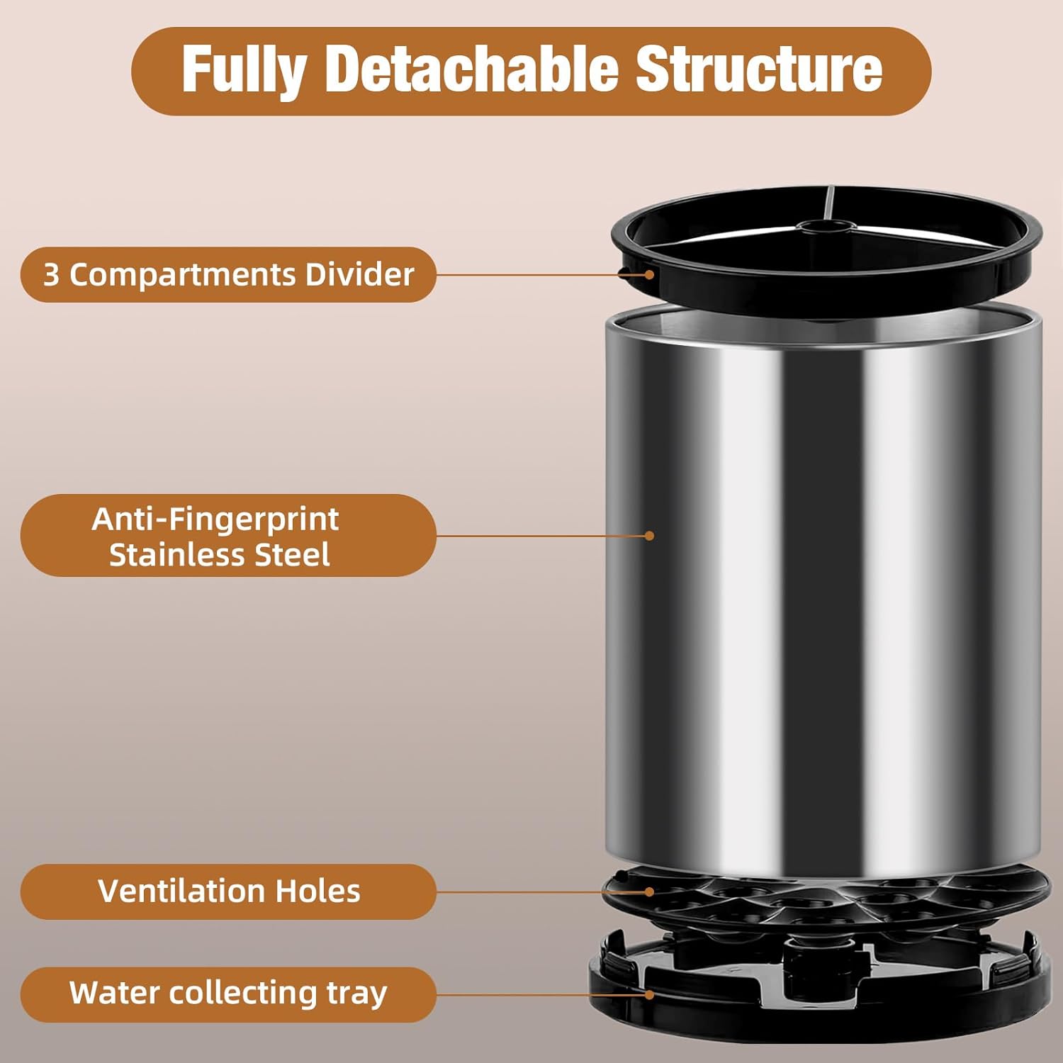 Kitchen Utensil Holder Extra Large Stainless Steel Cooking Silverware Organizer with No slip Weighted Base 360°Rotating Utensils Holder Caddy For Kitchen Counter with Drainage Hole,3 Compartment