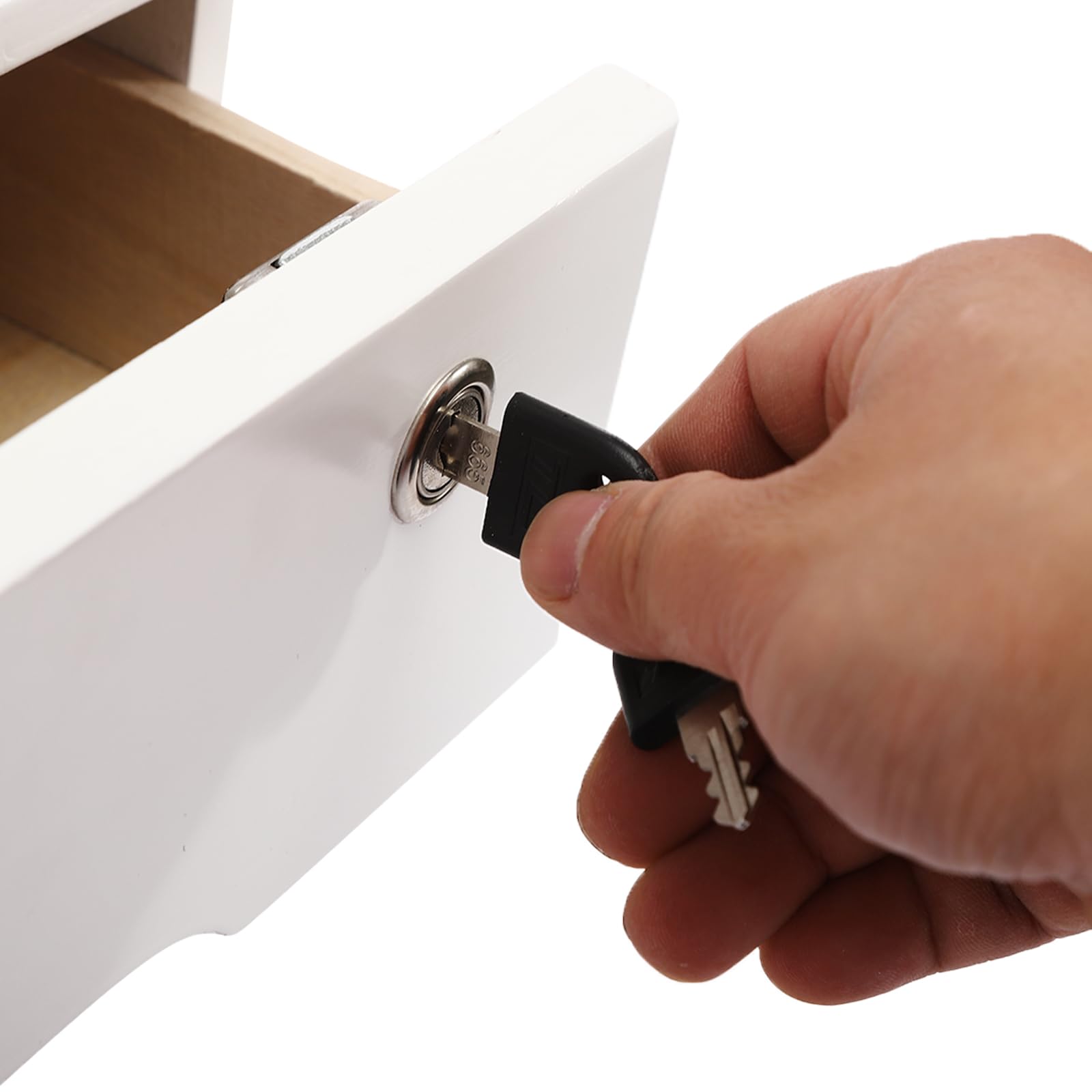 Schreibtisch-Aufbewahrungsbox mit Schloss, Holz-Aufbewahrungsset 1 Schublade aus Holz Organizer Aufbewahrungslösung 40 * 28 * 12cm Aufbewahrungskiste Schubladen-Organizer für Büro (Weiß)