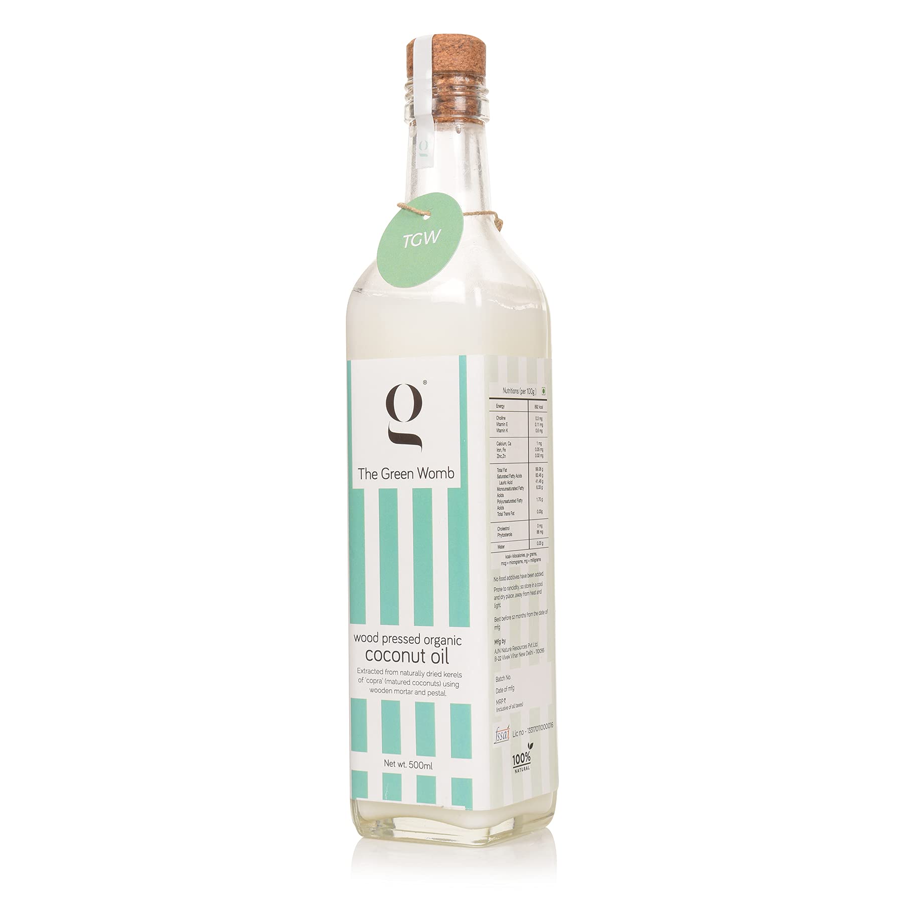 The Green Womb Wood Cold Pressed Coconut Oil - 100% Pure and Organic Extra Virgin Coconut Oil Glass Bottle, 500 ml (B0843SYDHD) Amazon Price History, Amazon Price Tracker