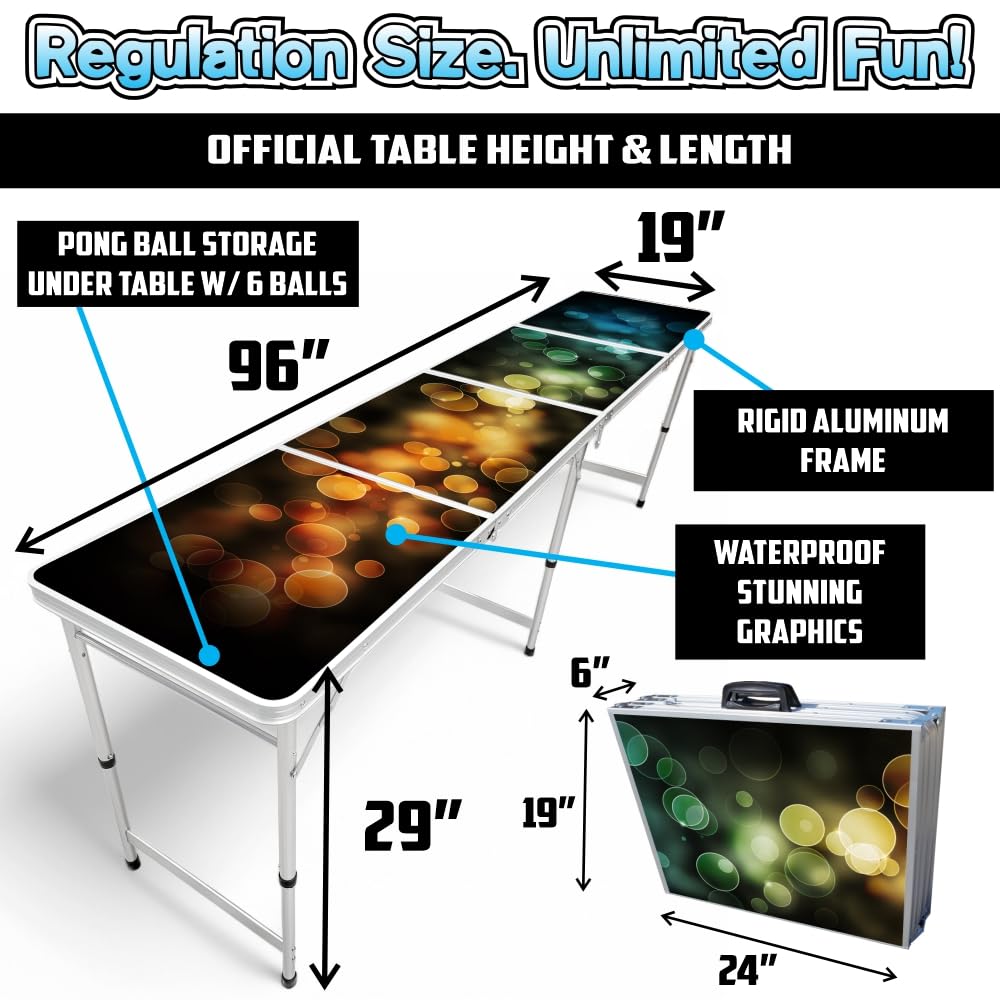 8-Foot Folding Party Table w/Music Sync LED Lights, Free Set of HEXCUPs & (9) Pong Balls - Bubbles