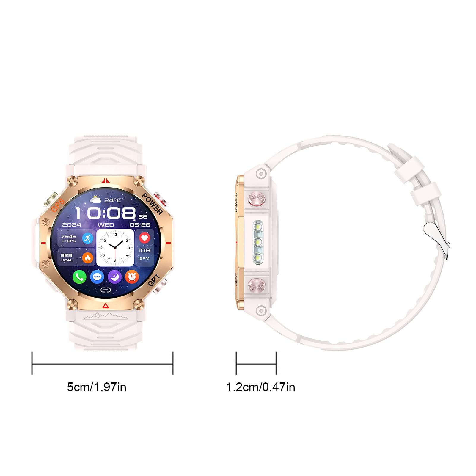 Sxhlseller Orologi Intelligenti per Uomo Donna, Orologio Sportivo con Supporto Posizione GPS GPT, Ricarica Magnetica, Smartwatch Impermeabile con Torcia per IOS per Android (PINK)