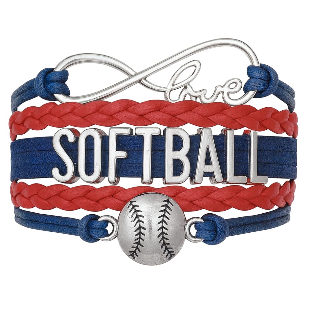 Softball Infinity Charm Bracelet- Softball Jewelry - Adjustable Bracelet for Softball Player, Team and Coaches Gifts