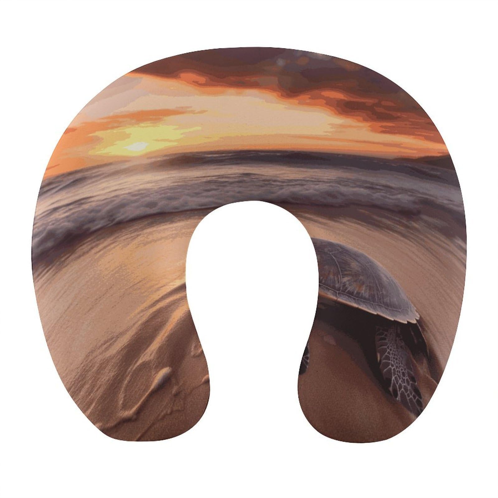 Adfgyerh Style Sea Turtle Sunset U-Shaped Pillow，Memory Foam Pillow Core，Cushion ，Provide Neck Support ，Travel Pillow，Suitable For Airplanes, Cars, Homes, And Offices.