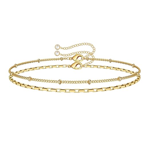 Dainty Layered Bracelets for Women, 14K Gold Filled Handmade Layering Oval Chain Bracelet Gold Layered Chain Bracelets for Women(Oval Chain & Chain)