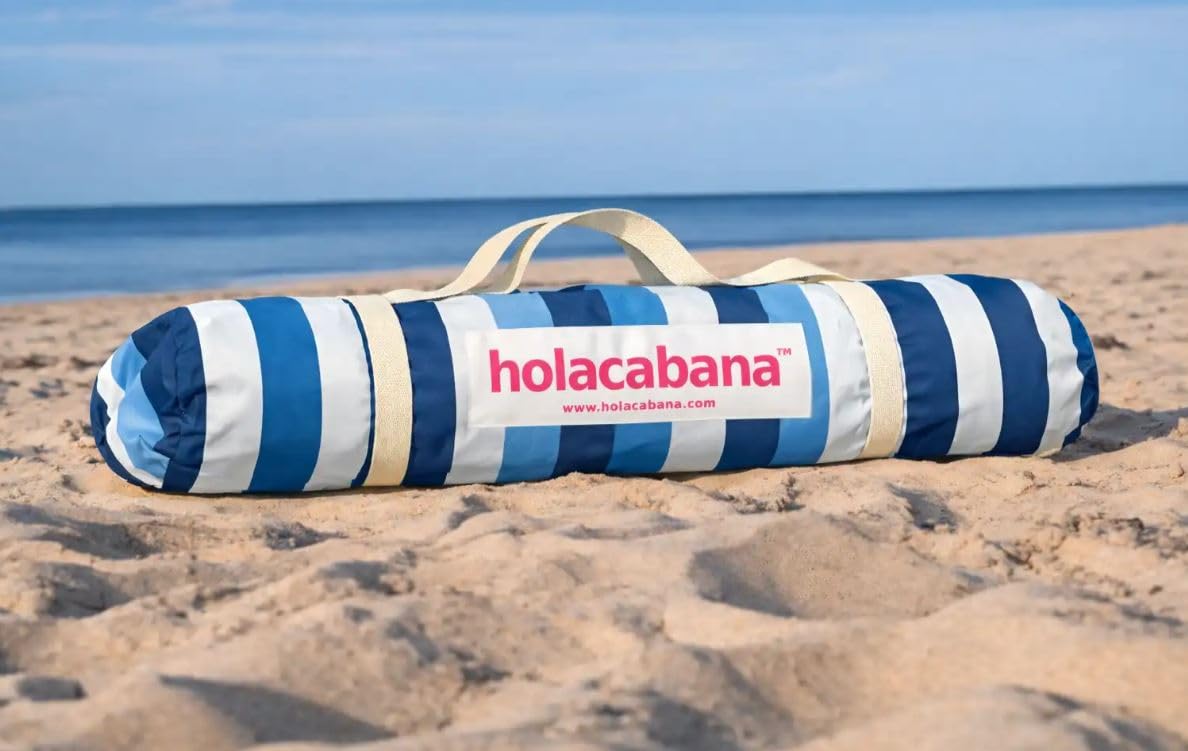 olacabana namiot plażowy, parasol plażowy, 2x2 m, UPF 50+, baldachim, przeciwsłoneczna, wiatroodporna, składane ramiona, torba w komplecie, 4 kieszonki na Piasek, stabilna, paski niebieski