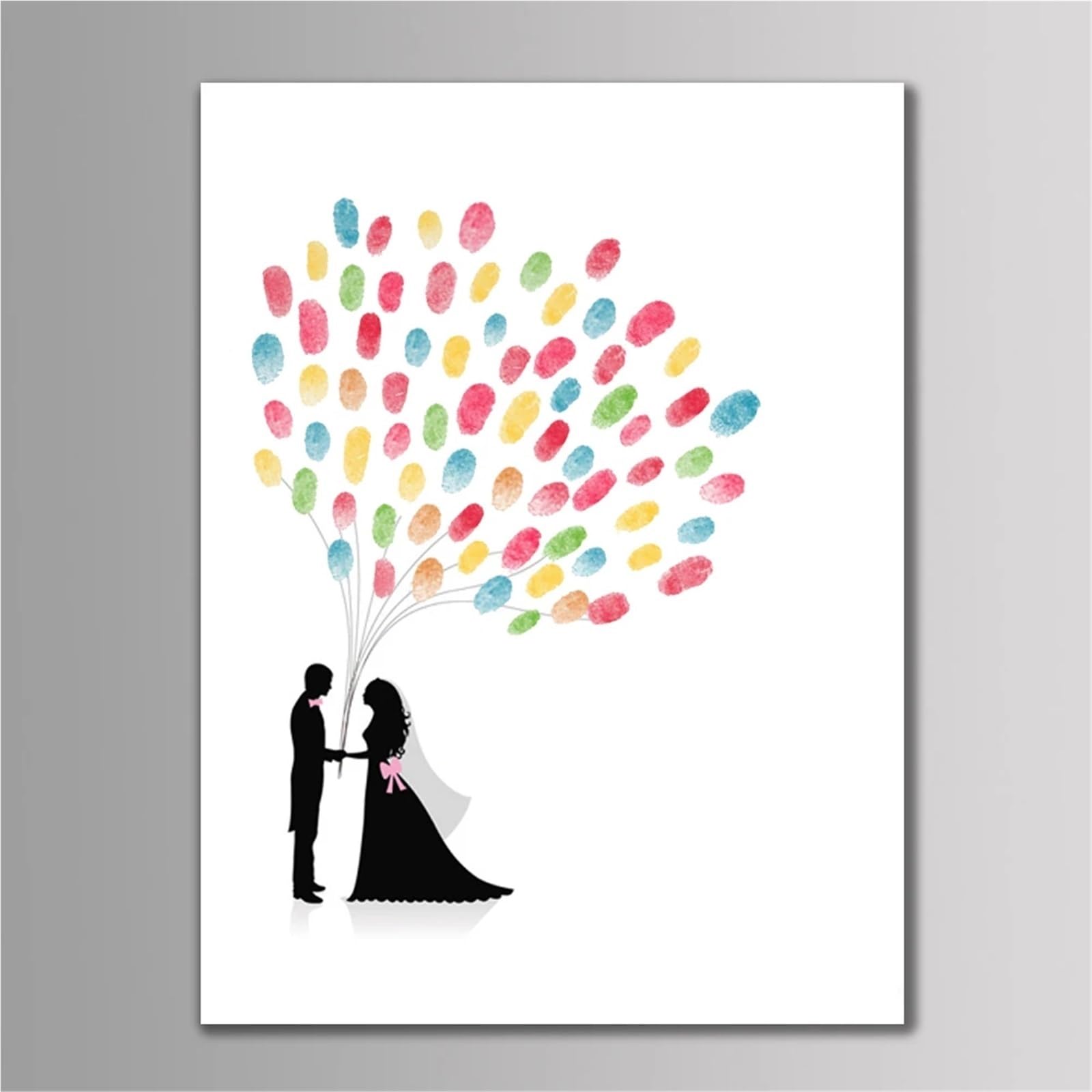 Hochzeits Fingerabdruck Malerei Hochzeits-Fingerabdruck-Baum-Gästebuch, Unterschrift, Gemälde, Kuss des Paares, Daumenabdruck, Party, Beste Wünsche + Stempelkissen(Color01,60x80cm 24x32inch)