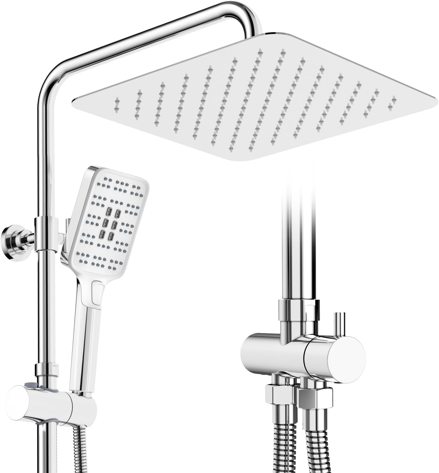 Shower Riser Rail Kit, Uvish Stainless Steel 9” Rain Shower Head with