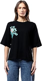 تي شيرت نسائي بأكمام قصيرة من ريفين مطبوع عليه "Out Of My Mind" مطبوع عليه "Out Of My Mind" باللون الأسود مريح