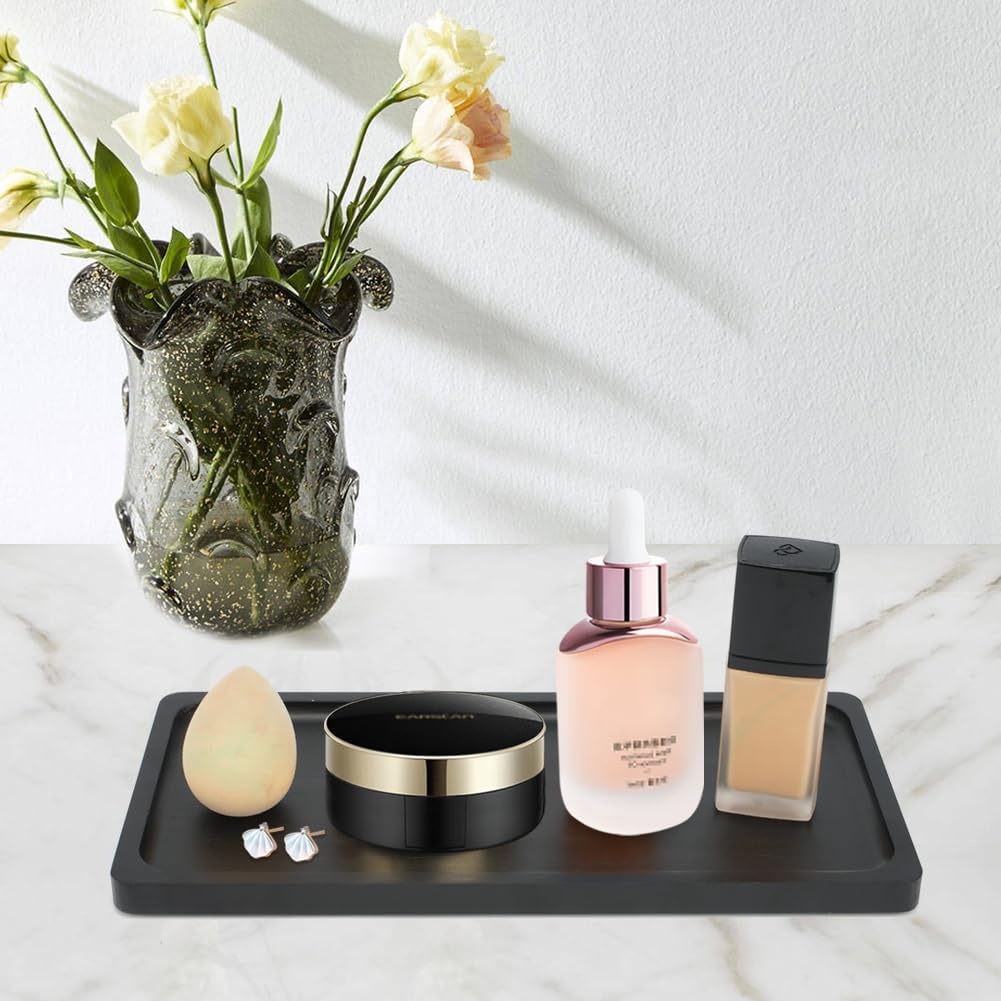 Bamboo Vanity Tray for Bathroom Sink, Counter, and Toilet Tank Top - Organizing and Decor Display Rack - Black Table Tray 11.8 x 6 x 0.7 inch - Image 5