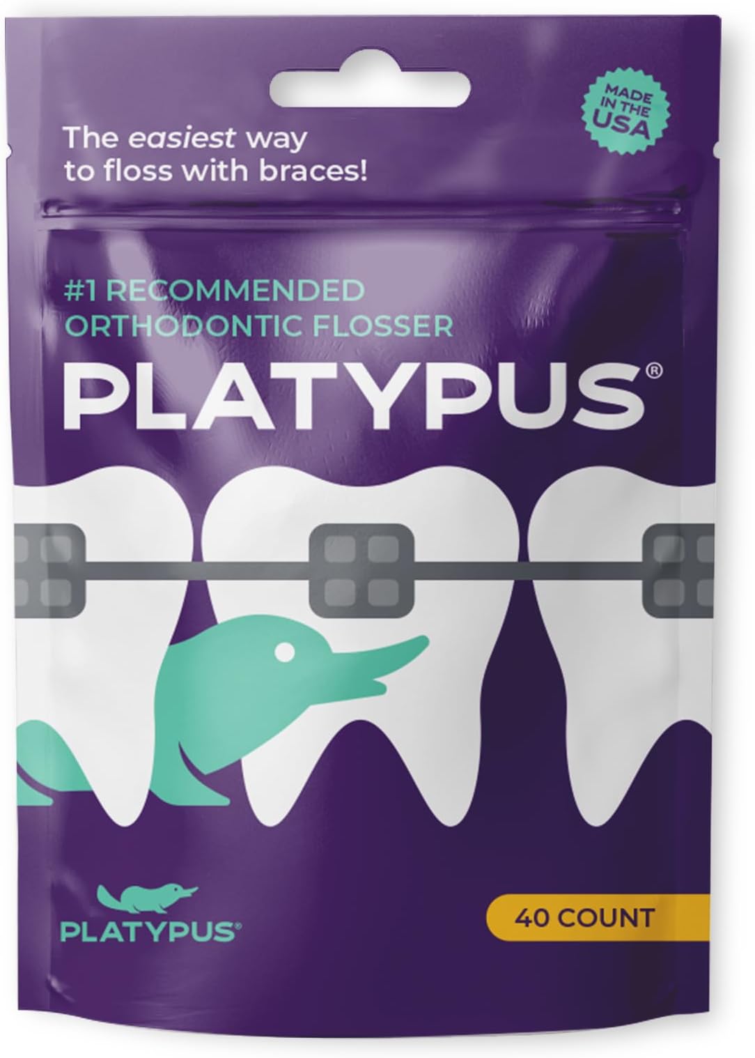 Orthodontic Flossers for Braces | Ortho Picks for Adults & Kids | Fits Under Arch Wire | Non-Damaging | Encourage Flossing Habits | Floss Teeth in Less Than Two Minutes | 40 Count (Pack of 1)