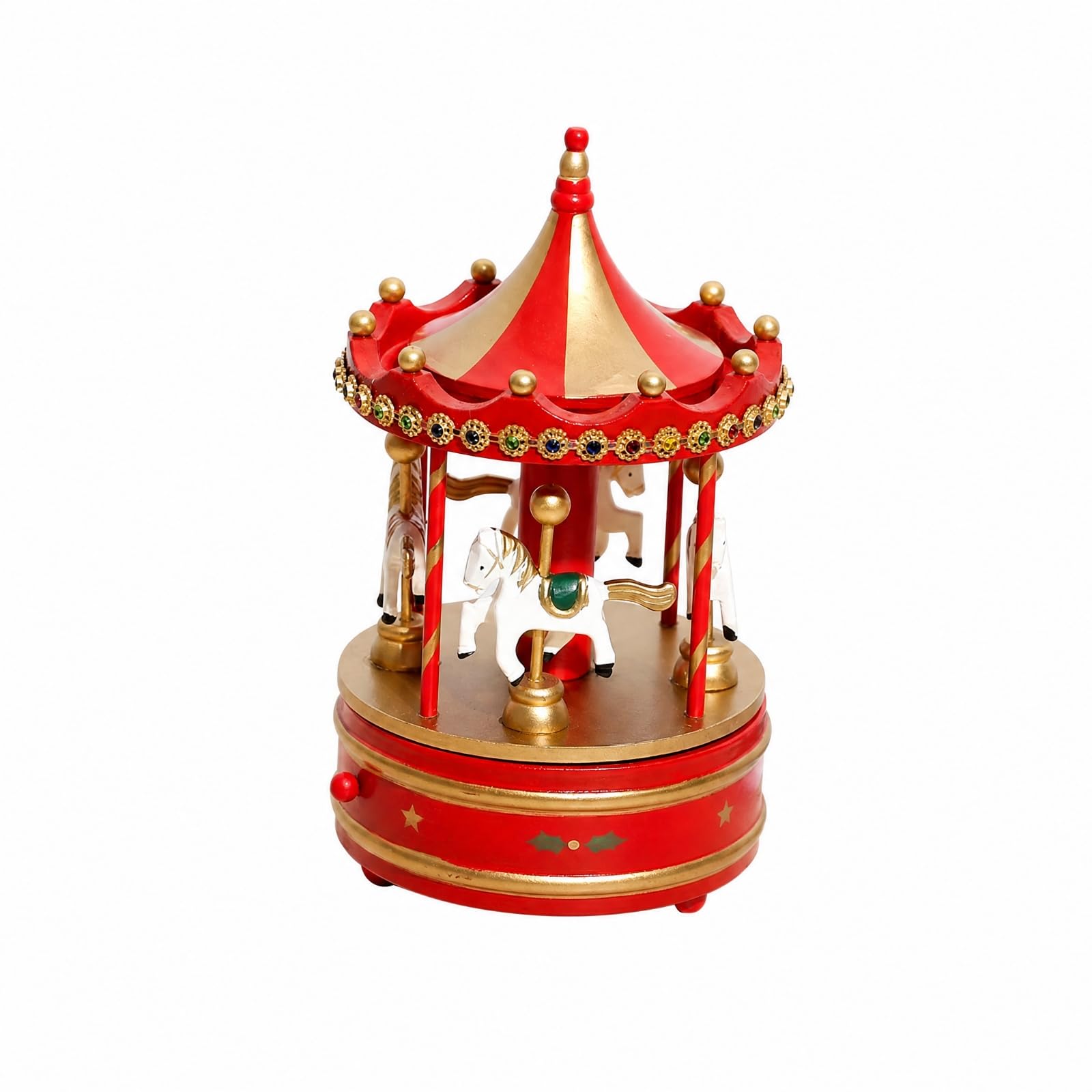 Gralara Caja Música Carrusel Navideño Exquisita Carrusel Musical Madera Caja Música con para Familias, Rojo