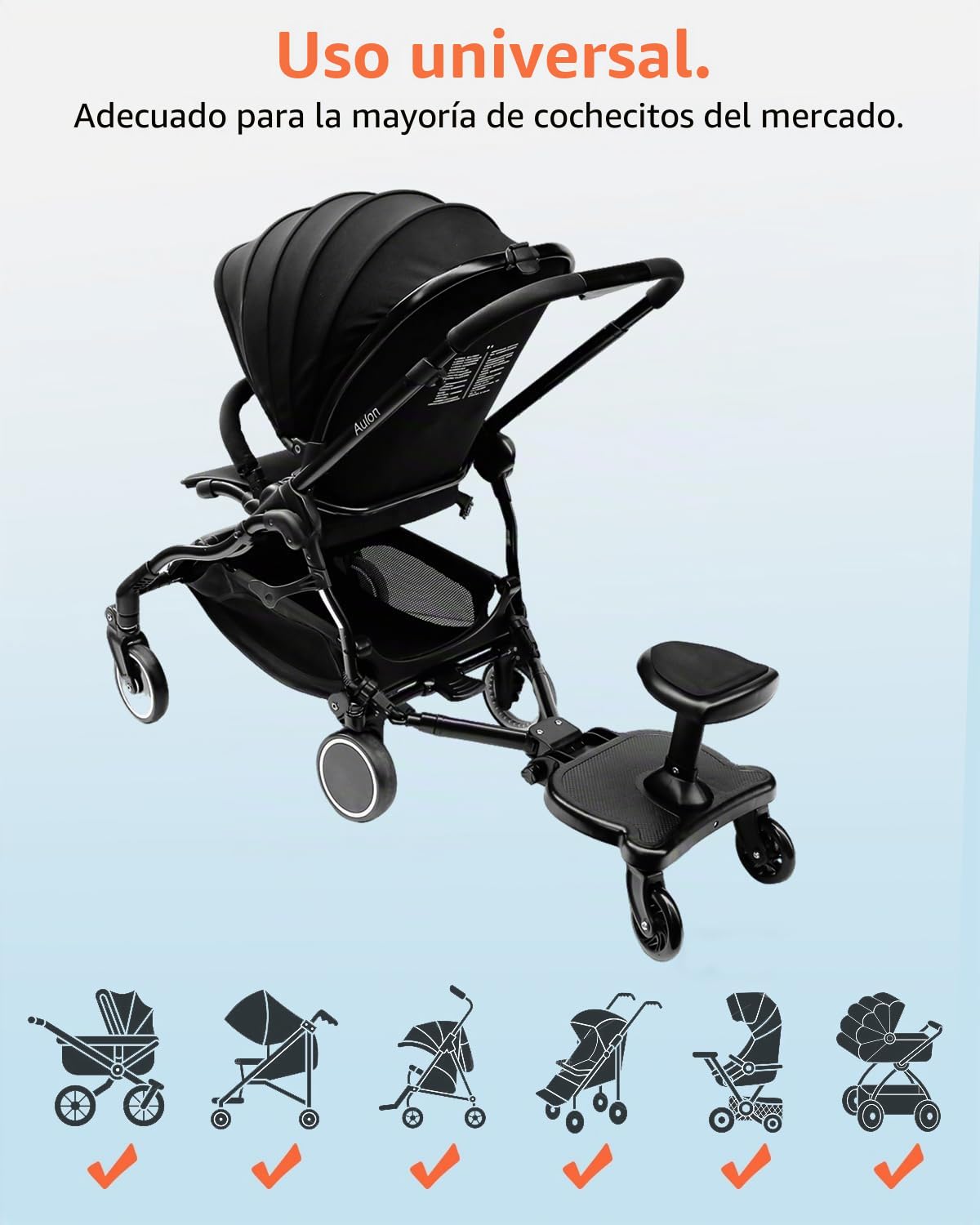 Vihir Patinete Carro Bebe Universal, Tabla de Cochecito con Asiento, Buggy Board Para el Segundo Niño, Accesorio Para Niños de 2 a 6 Nños (25 kg), Mejora total