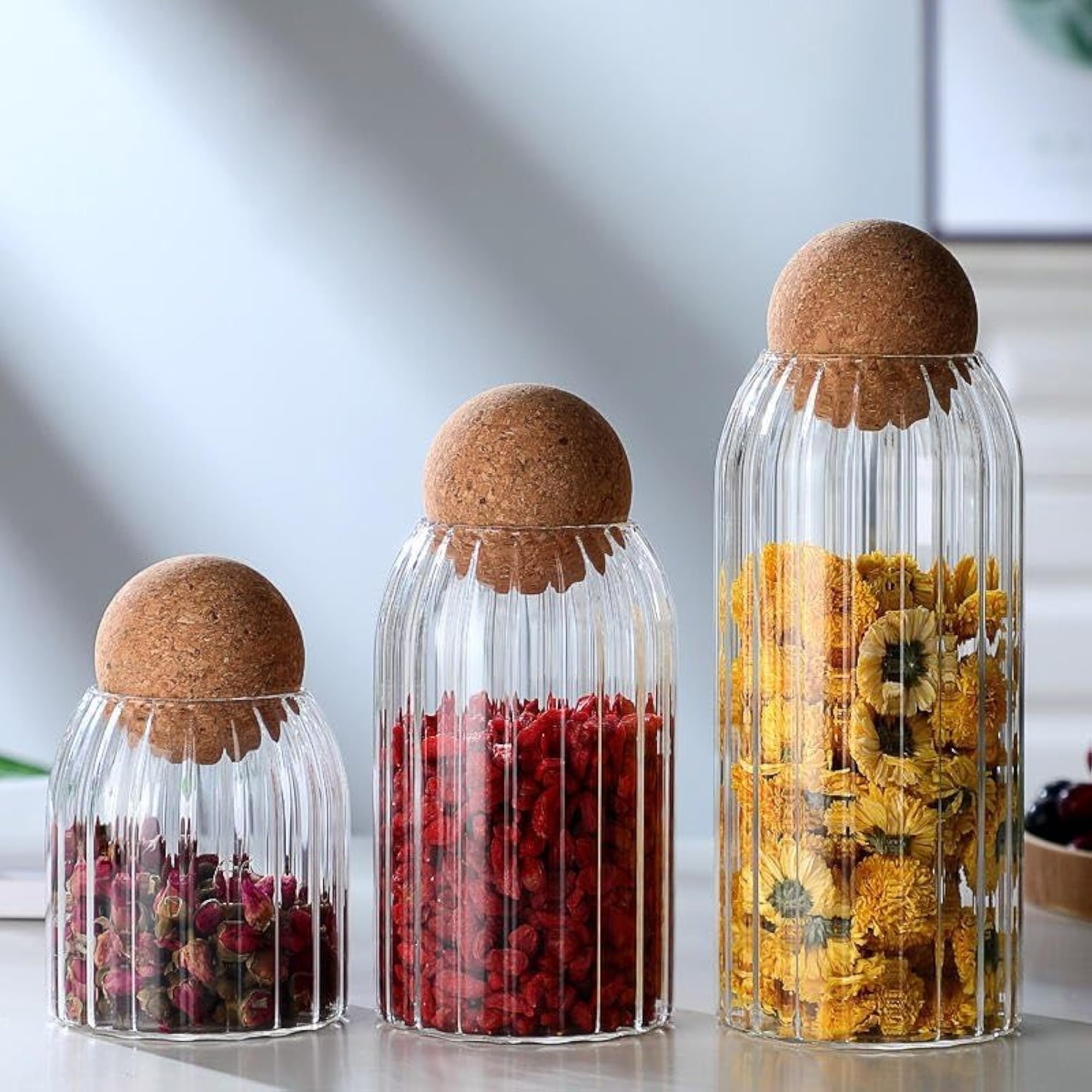 Glass Storage Container Jar with Round Ball Cork