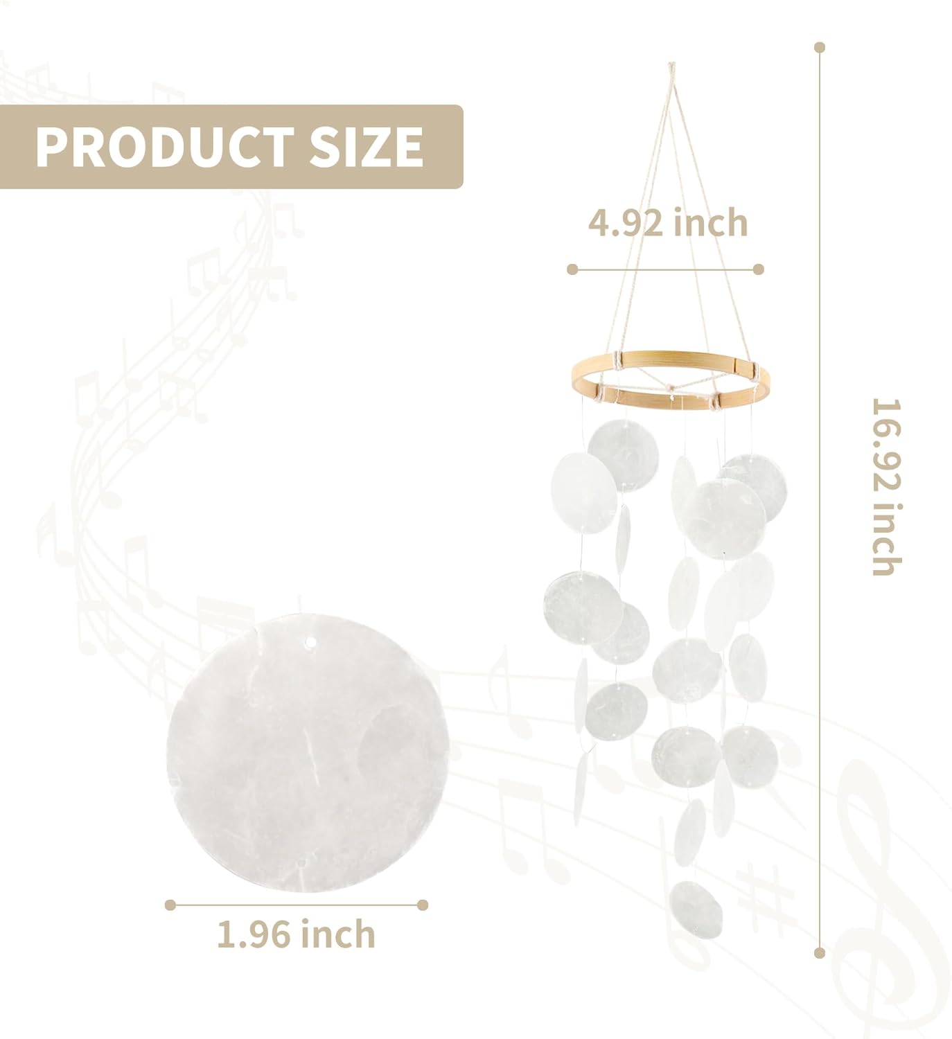 Handmade Capiz Wind Chimes for Outside, Outdoor Seashell Hanging Beach Coast Ocean Home Decorative, Unique Natural Shell Waterfall Windchimes for Summer Patio, Great Memorial Sympathy Gift（White - Image 3