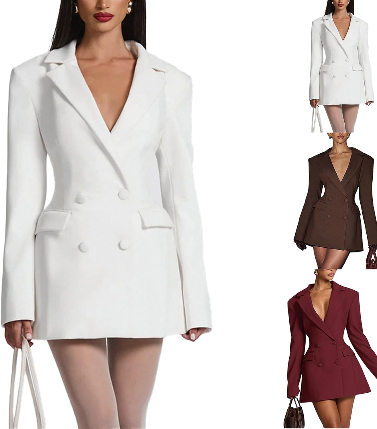 Satin Blazer Dress for Women, Notch Lapel Long Sleeve Button Suit Dress with Pockets for Bridesmaid Party