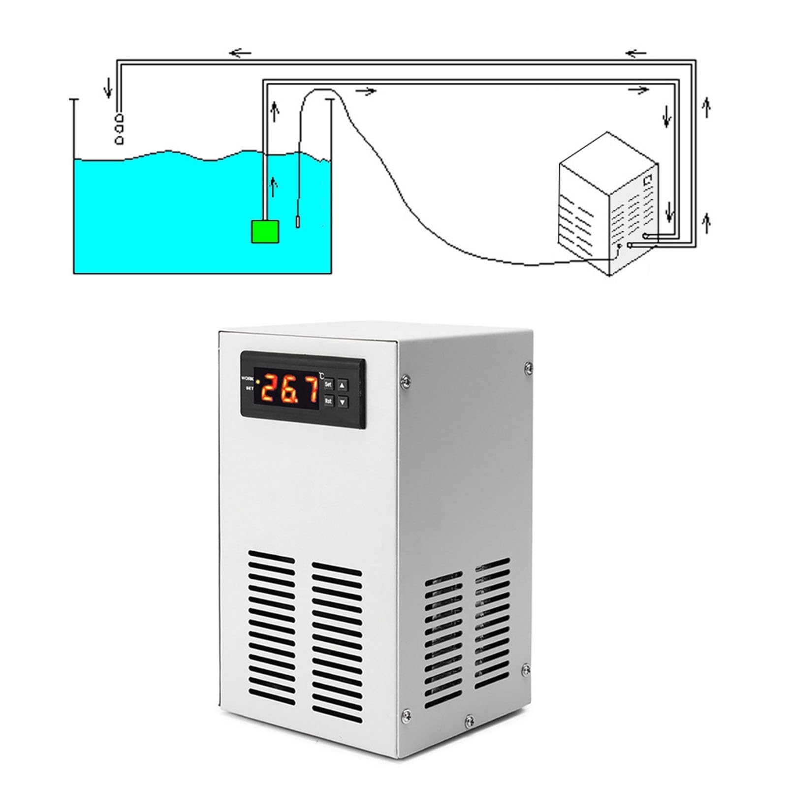 AMONIDA Raffreddatore per Acquario Tecnologia di Raffreddamento Avanzata Refrigerazione dell'Acqua per Acquari Risparmio Energetico da 20 Litri (Spina Europea 220V)