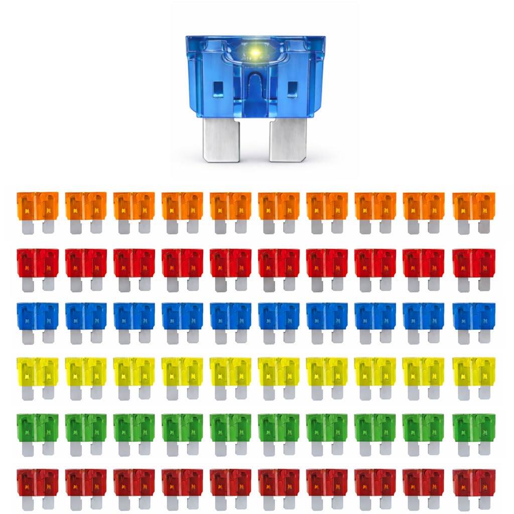 MGI SpeedWare 60pcs LED Blade Fuse Assortment, Smart Glow, 5A 10A 15A 20A 30A 40A, ATO/ATC 12vDC Automotive Protection (with LED Indicator)