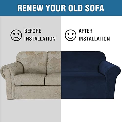 Miniatura 6 de Fundas de terciopelo elásticas para sofá H.VERSAILTEX. 3 fundas de sofá con correas antideslizantes en la parte inferior, hechas de terciopelo