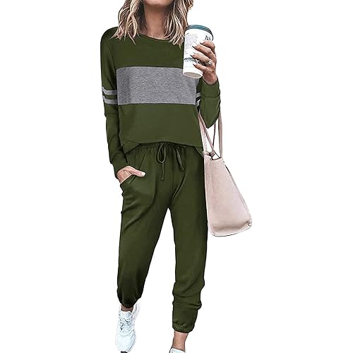 PRETTYGARDEN Women's Color Block 2 Piece Tracksuit Crewneck Long Sleeve Tops Long Sweatpants Outfits Lounge Sets
