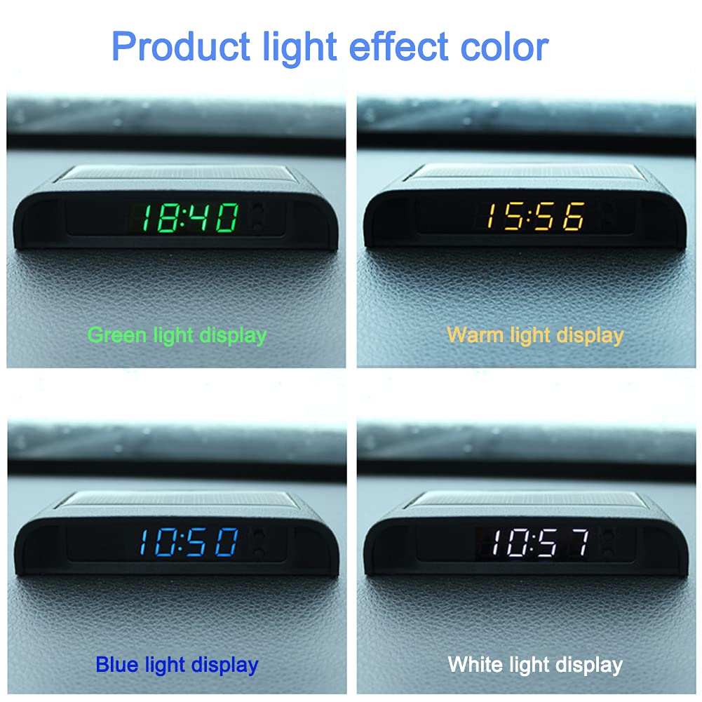 Orologio LCD ad energia Solare per Auto, con Display LCD energia Solare, con Tempo (12/24 Ore) + Data + Settimana Temperatura Dash Orologio Digitale Multifunzione per Auto energia Solare(luce calda)