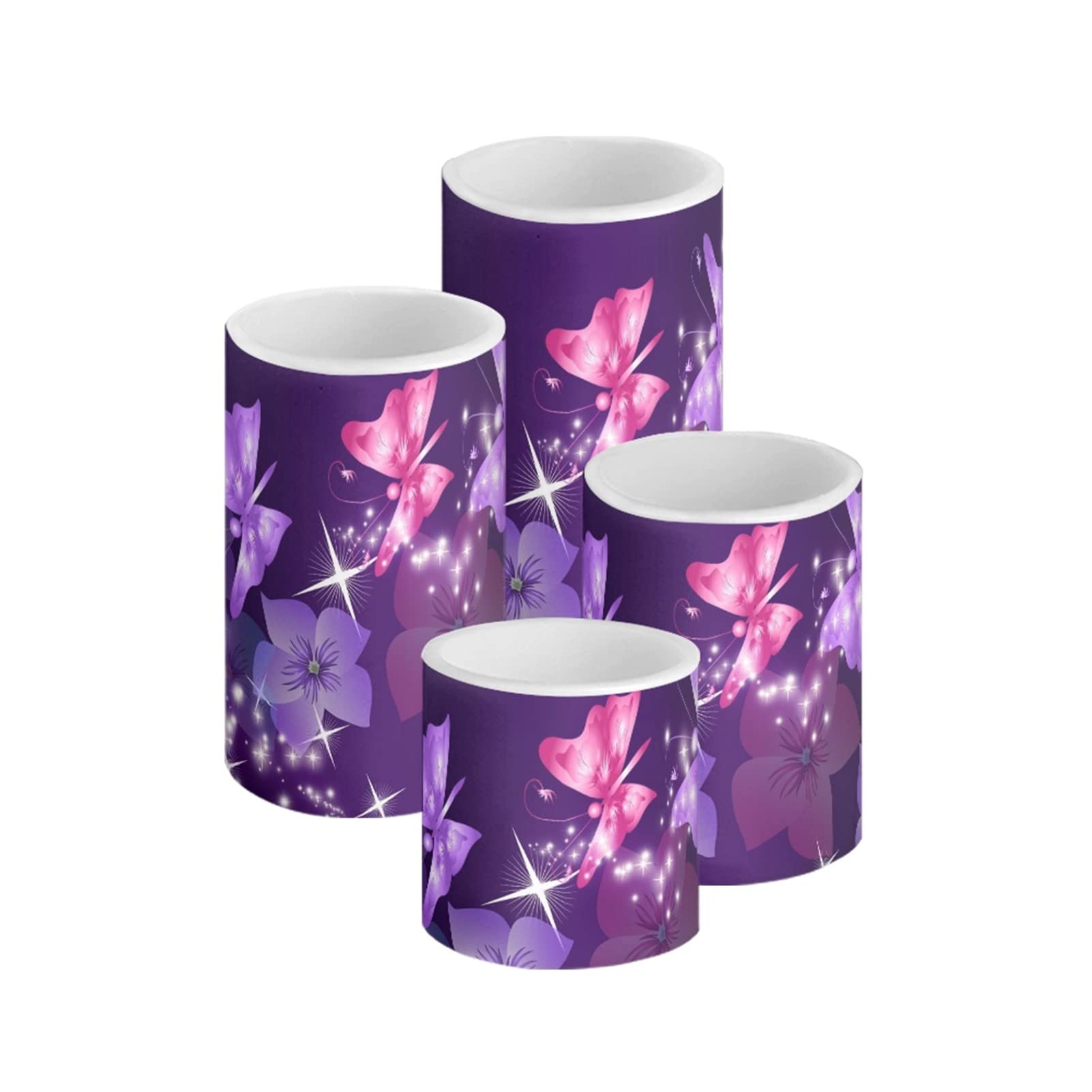 HUGS IDEA Purple Butterfly LED Candles,Flameless Candles 3" 4" 5" 6" Battery Candle Pillars,Remote Control with 4 8 Hour Timer Function [Warm Yellow]