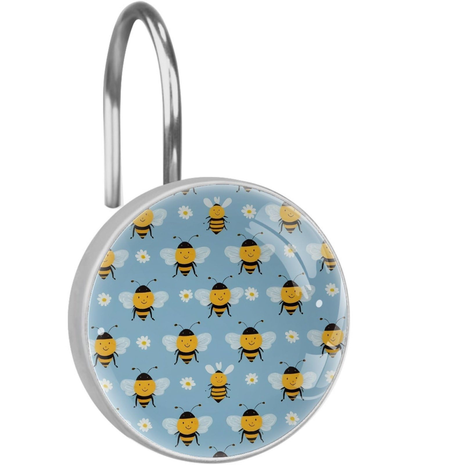 VAPOKF Decorative Shower Curtain Hooks, Bee Daisy Rustproof Stainless Steel Shower Curtain Rings for Bathroom, Shower Curtain Hangers for Shower Rod, 12 Pack
