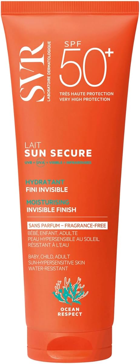 SVR - Sun Secure Lait SPF50+ Sans Parfum - Lait solaire hydratant invisible – Très haute protection UVA, UVB, infrarouge & lumière visible – Peaux sensibles – Niacinamide, Vitamine E – 250 ml