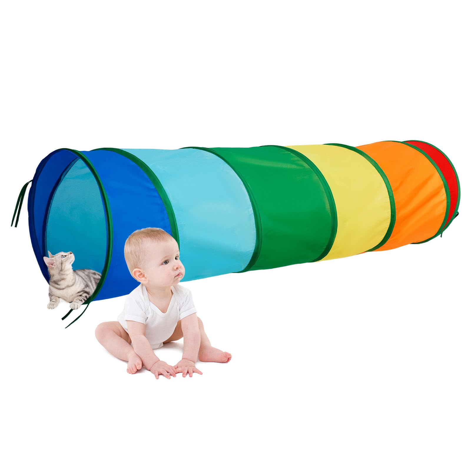 Regenbogen Spieltunnel Für Kinder – Faltbarer Krabbeltunnel (180cm Lang, 48cm Durchmesser) Für Indoor & Outdoor Spielspaß