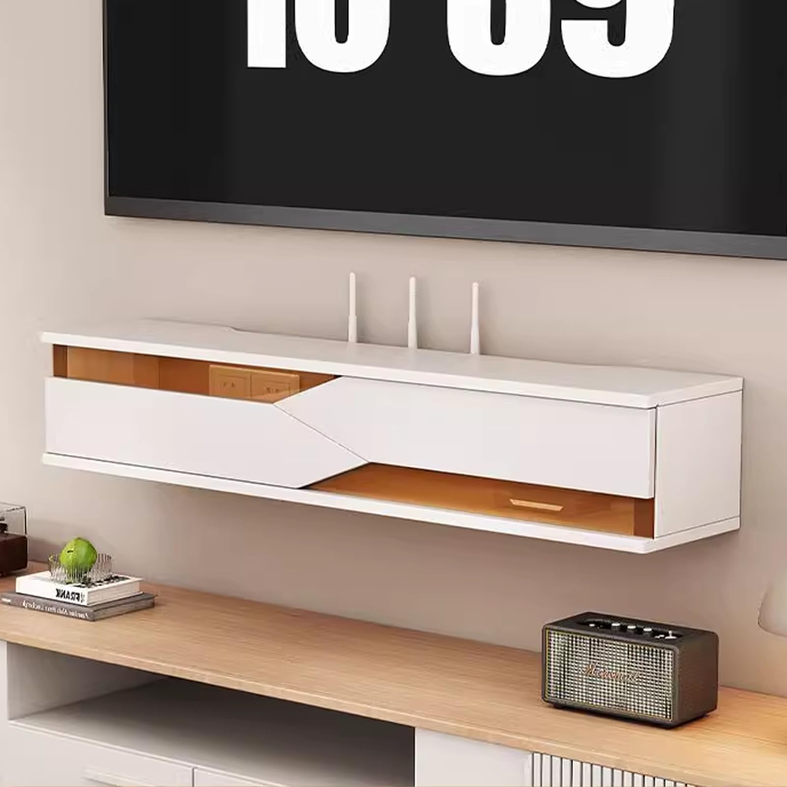 Étagère de rangement murale, organiseur en bois pour routeurs WiFi et fournitures de bureau, armoire cachée pour la maison, le salon, design durable