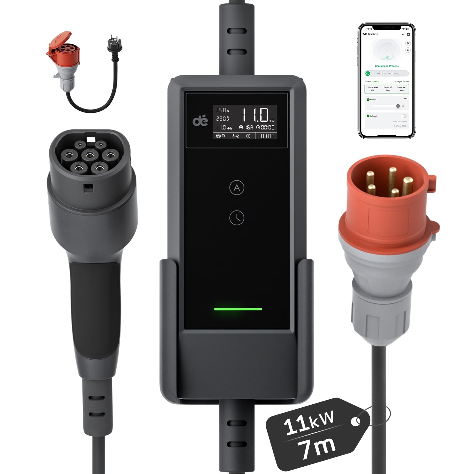 Mobile Wallbox 11 kW 3-fazowa 6-16 A Kabel ładujący CEE 16 A do typu 2 Ładowarka EV