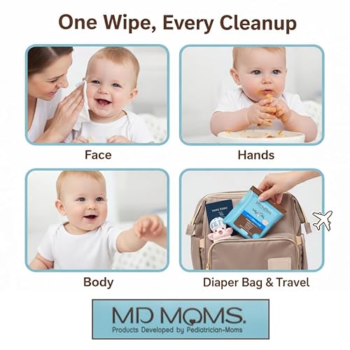 Miniatura 4 de Toallitas para bebé de MD Moms (paquete de 4 bolsas de viaje de 12 unidades) – Toallas de limpieza hipoalergénicas aprobadas por eczema sensible