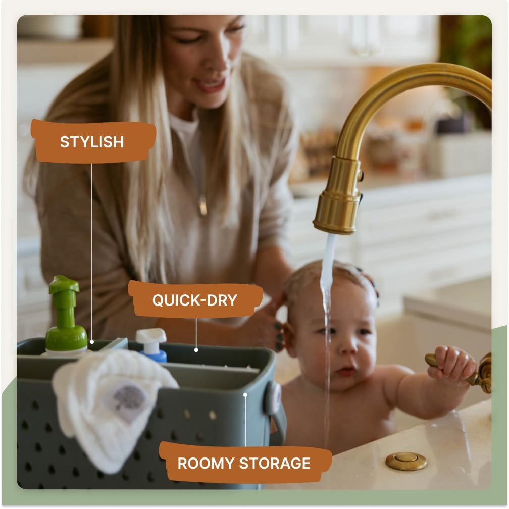 Parker Baby Large Bath Caddy | BPA Free & Food Grade Shower Caddy Organizer for Toys & Supplies | Quick-Dry, Sturdy & Perfect Size Shower Basket w/Handle in Neutral Colors