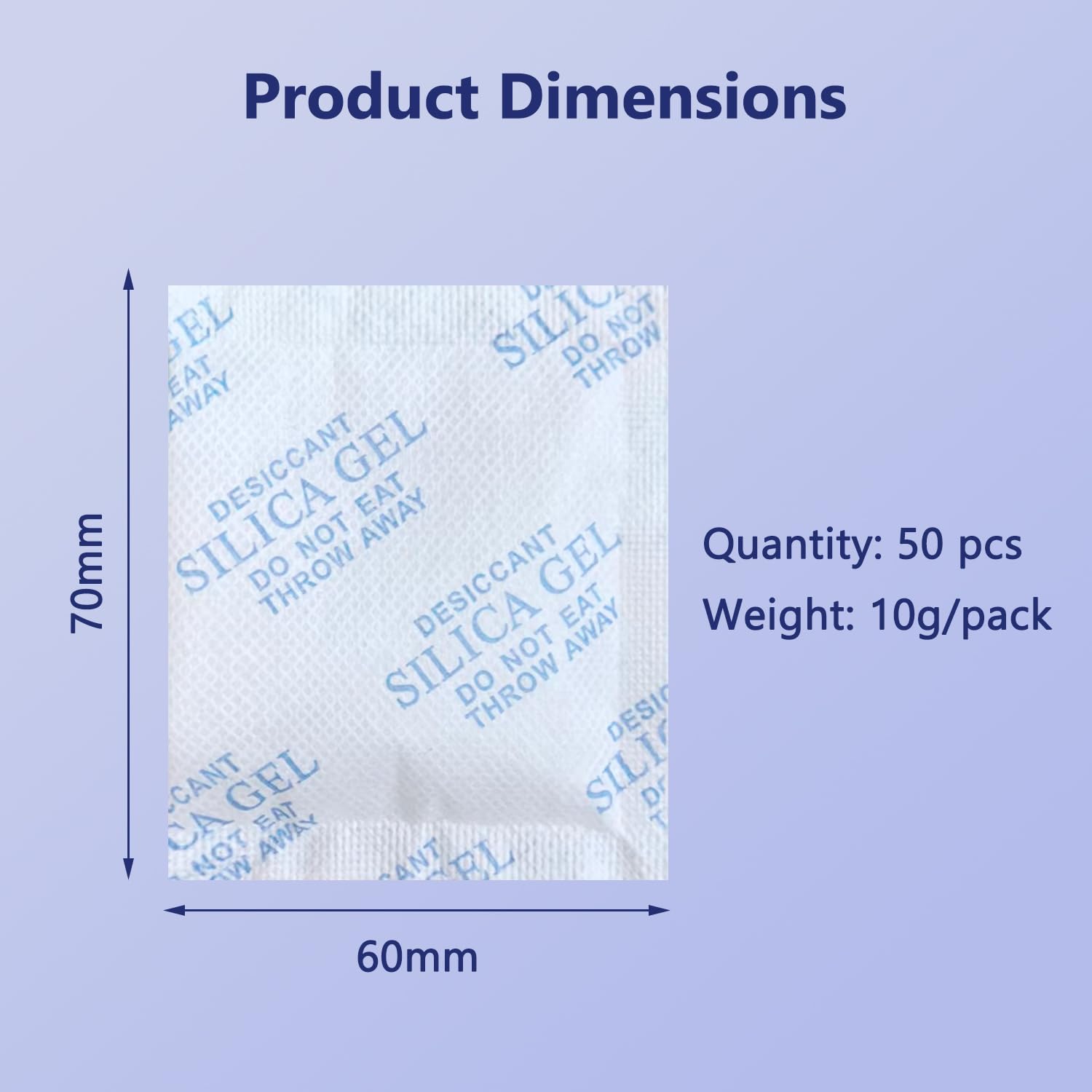 Gel de sílice desecante de 50 × 10 g – Fuerte absorción de humedad, bolsa de gel de sílice contra la humedad para ropa, zapatos, cajones, armario